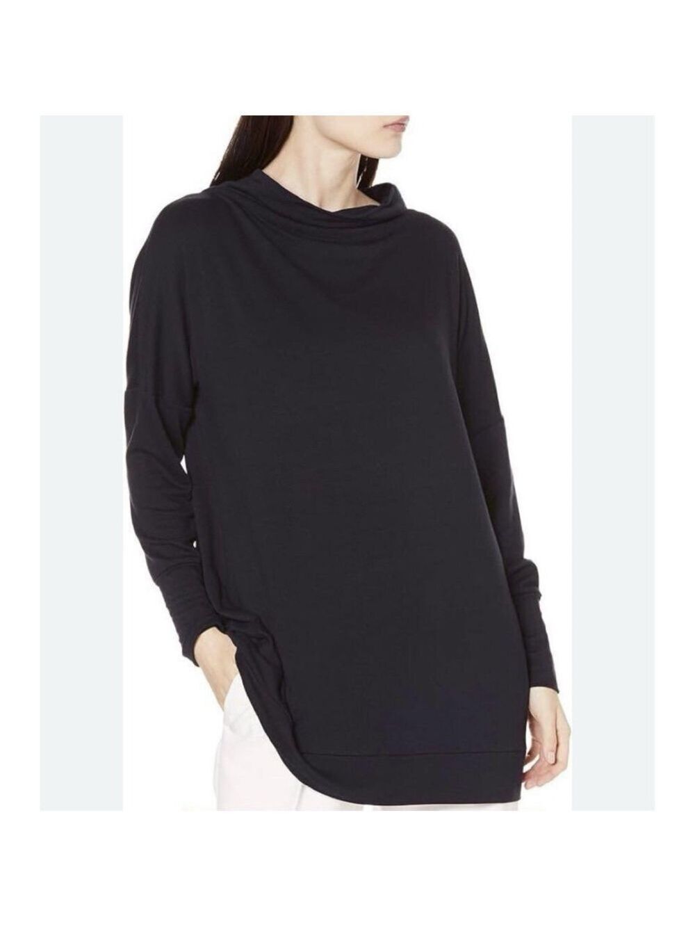 Daily Ritual Tunic Top Sweatshirt XS Black Stretch Cowl Neck Dolman Slv Casual